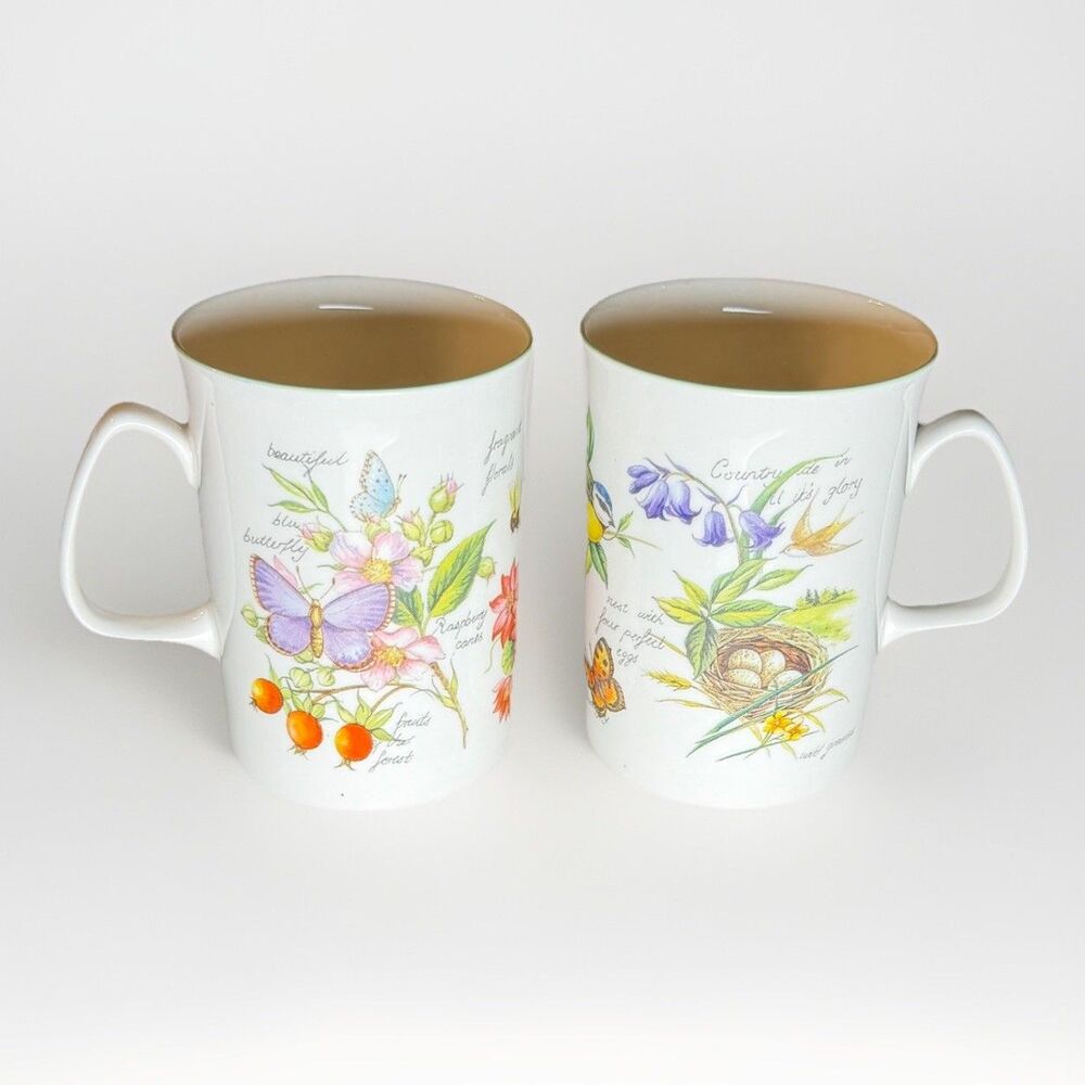 Rose of England Bone China Set of 2‎ Coffee Mug Teacup Summer Garden Floral
